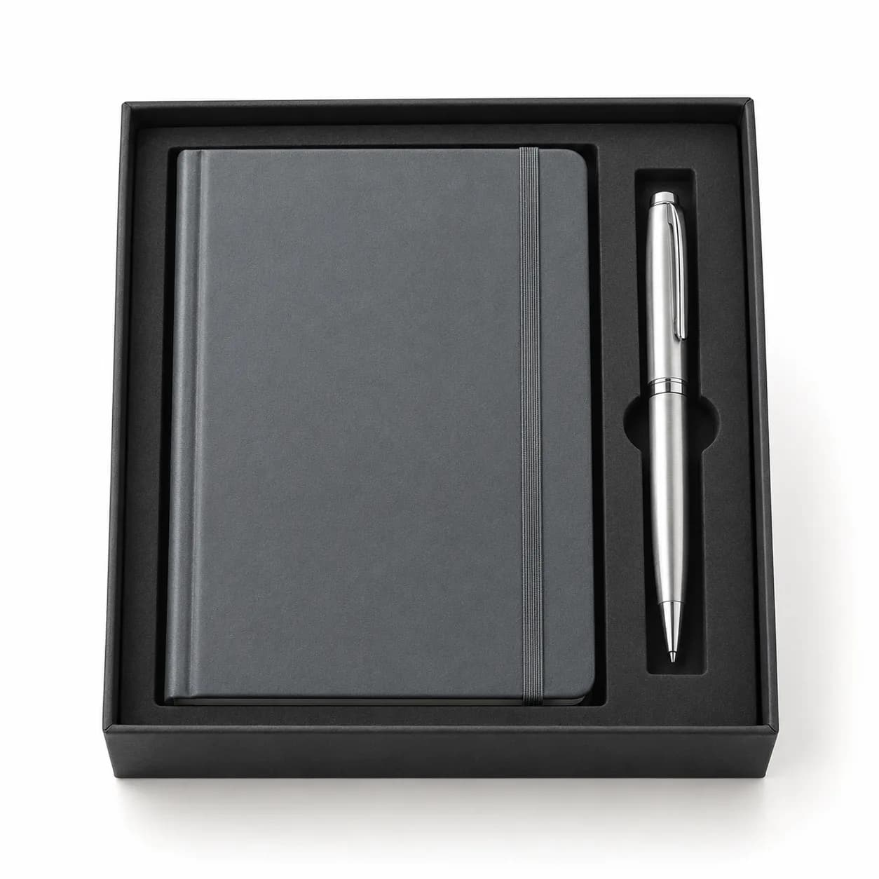 Pack libreta gris y bolígrafo