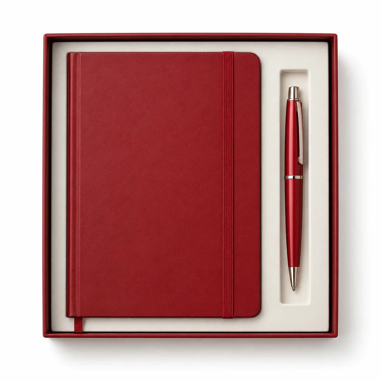 Dúo libreta elástica roja y bolígrafo