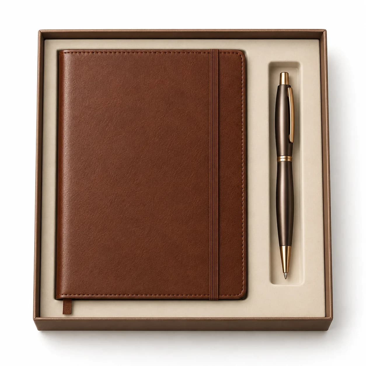 Pack agenda y bolígrafo marrón